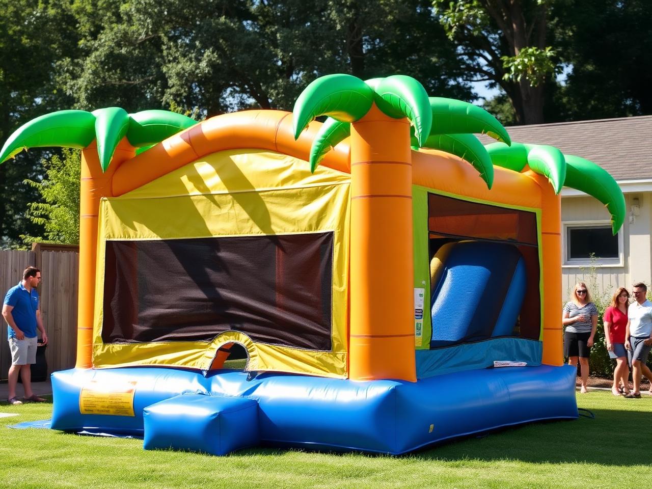 Palm tree bounce house at a summer luau