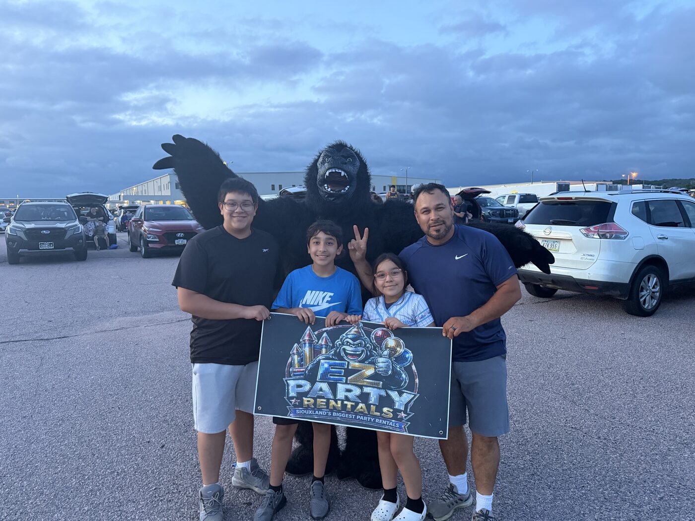 Gorilla performer with the birthday family