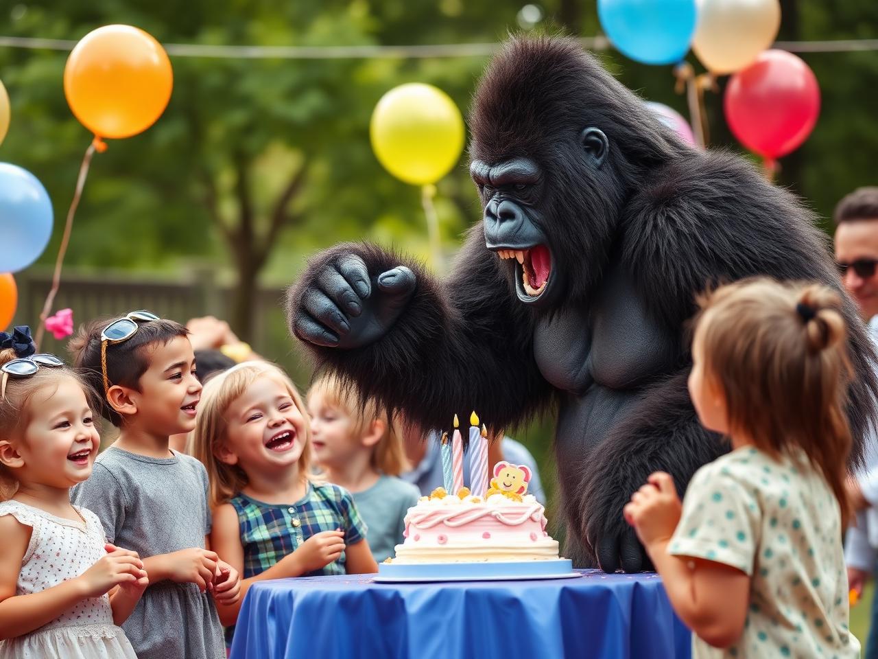 Gorilla suit performer surprising the crowd